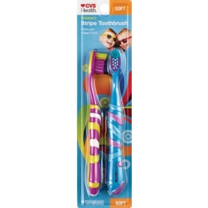 slide 1 of 1, CVS Health Kids Designer Stripe Easy Grip Toothbrush Ages 3-8, Soft, 2 ct