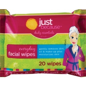 slide 1 of 1, Just Because Hair Accsry Facial Wipes, 20 ct