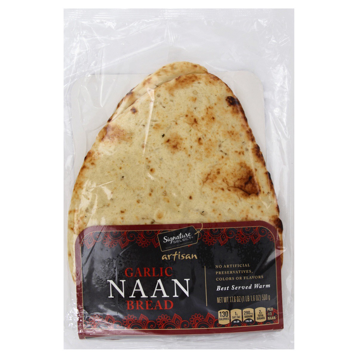 slide 1 of 5, Signature Kitchens Signature SELECT Garlic Flat Bread Naan - 17.6 Oz, 17.6 oz