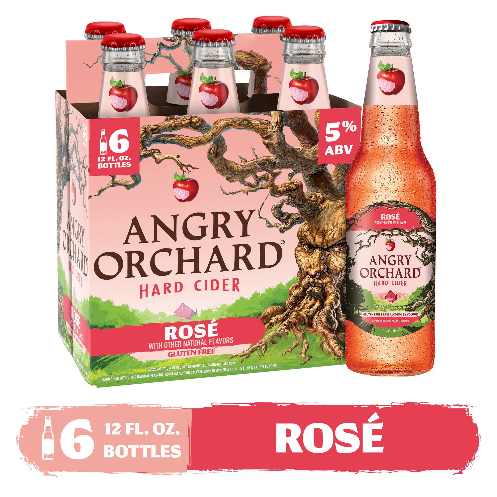 slide 1 of 6, Angry Orchard Rosé Hard Apple Cider, Spiked (12 fl. oz. Bottle, 6pk.), 6 ct; 12 oz