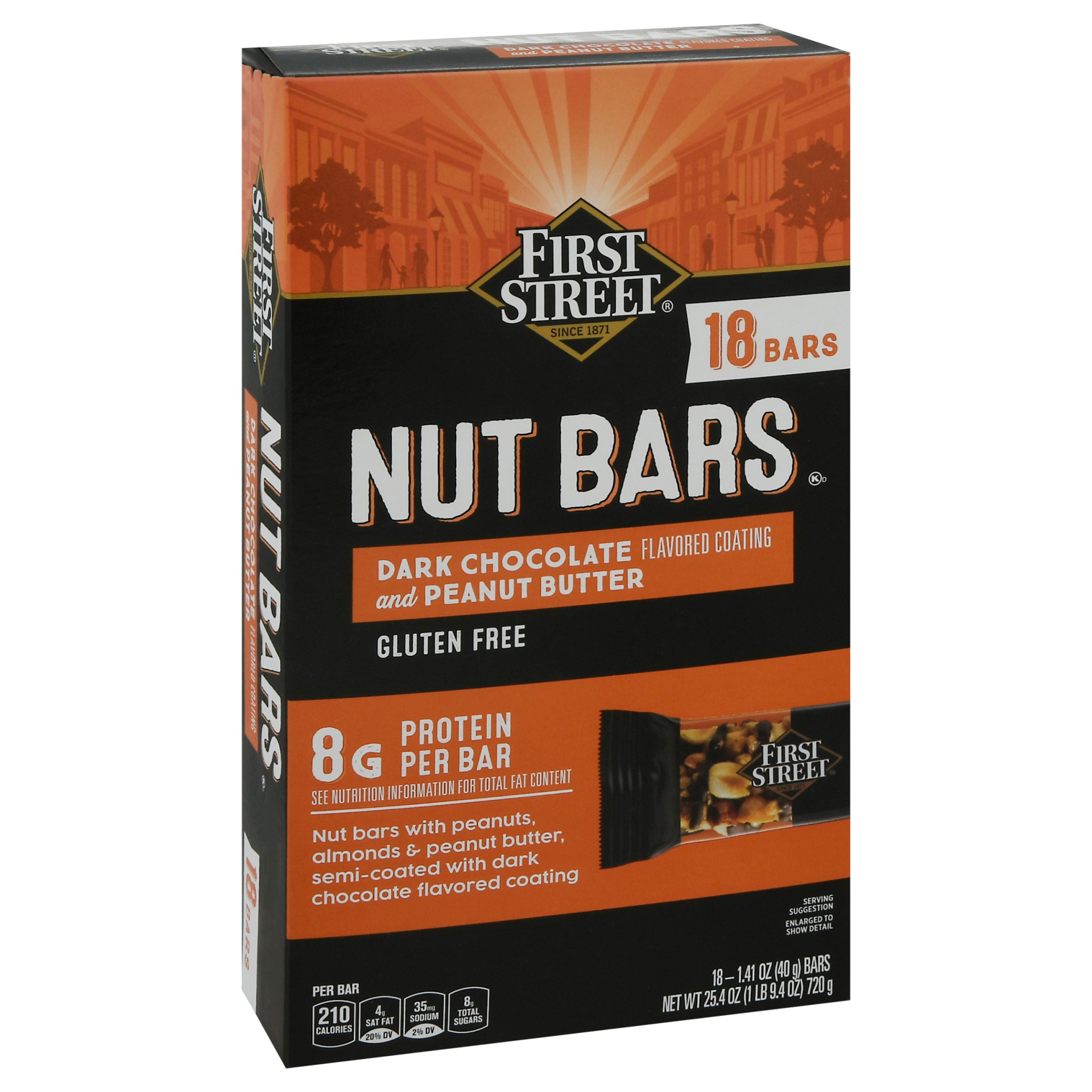 slide 1 of 1, First Street Dark Chocolate Peanut Butter Nut Bar, 18 ct