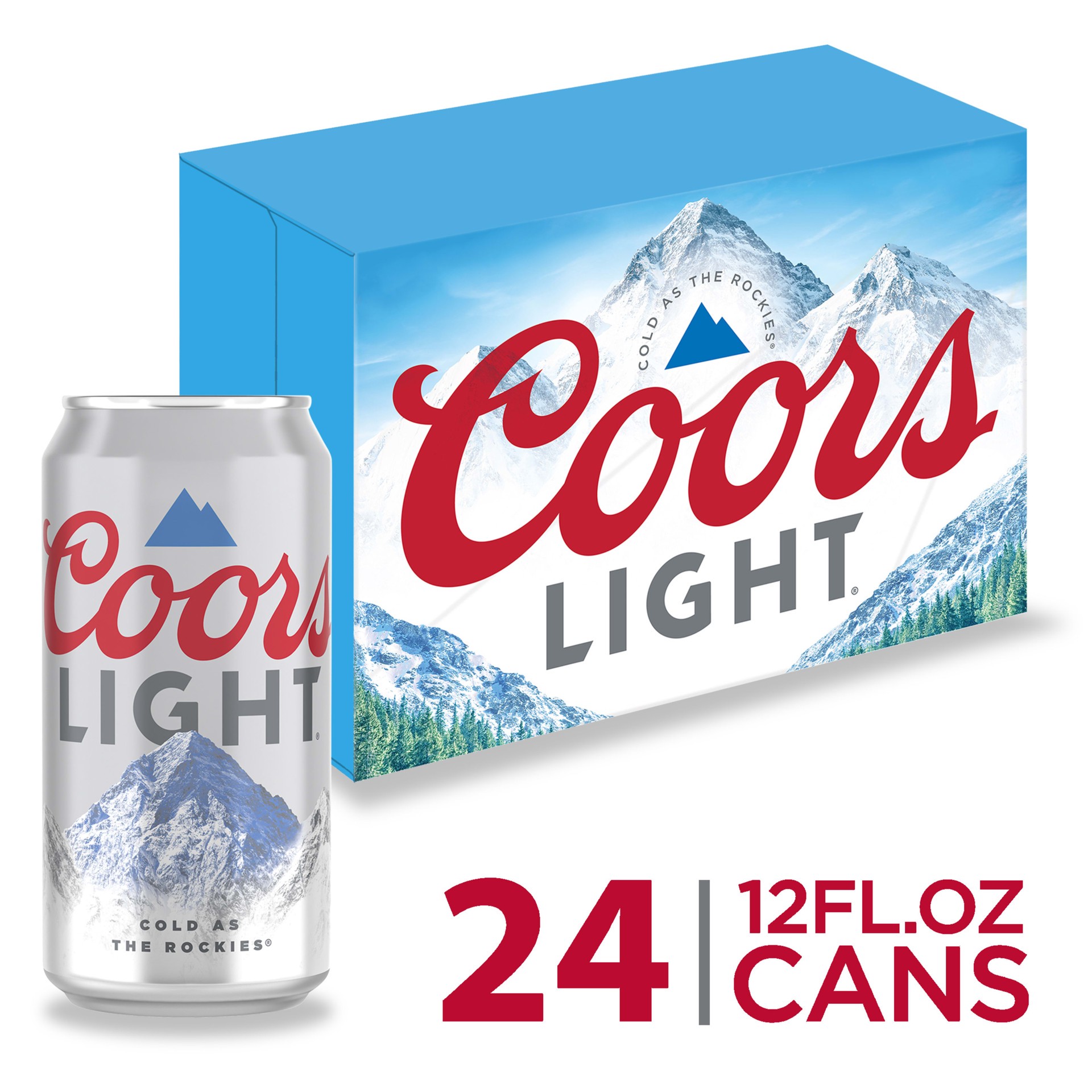 slide 1 of 9, Coors Light American Light Lager Beer, 4.2% ABV, 24-pack, 12-oz. beer cans, 24 oz