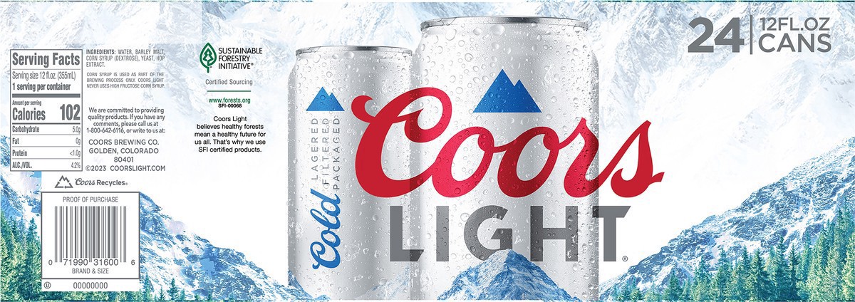 slide 3 of 9, Coors American Light Lager Beer, 4.2% ABV, 24-pack, 12-oz. beer cans, 24 ct; 12 oz