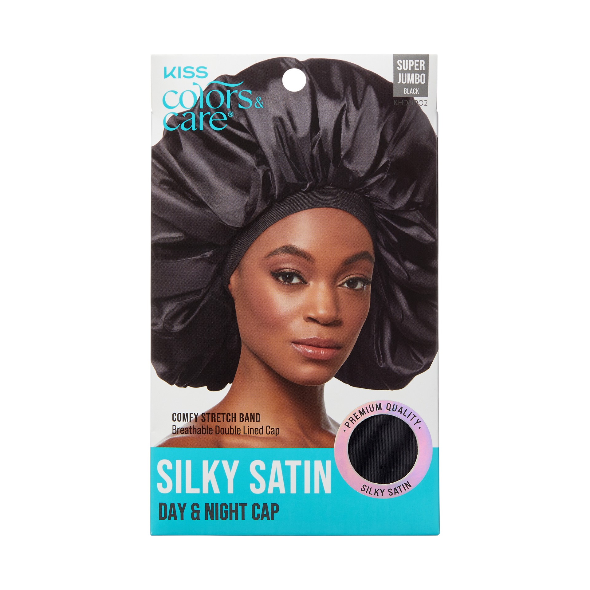 slide 1 of 5, KISS COLORS & CARE KISS Silky Satin Day & Night Bonnet Cap Super Jumbo, Black, 1 Count, 1 ct