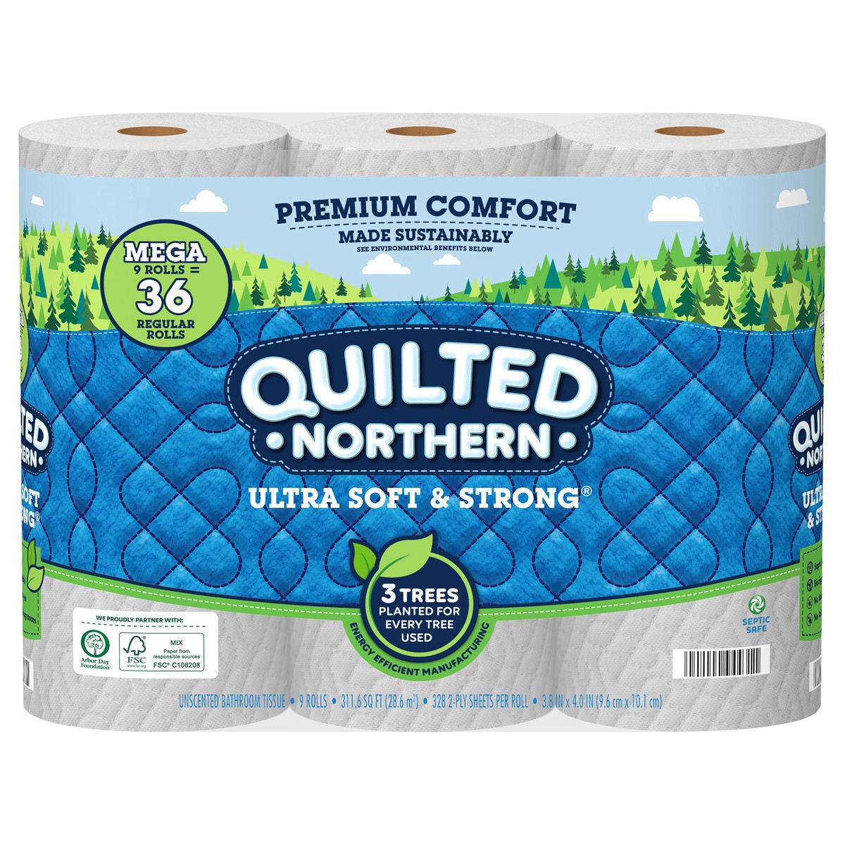 slide 1 of 4, Quilted Northern Ultra Soft & Strong 2-Ply Mega Rolls Unscented Bathroom Tissue 9 ea, 9 ct