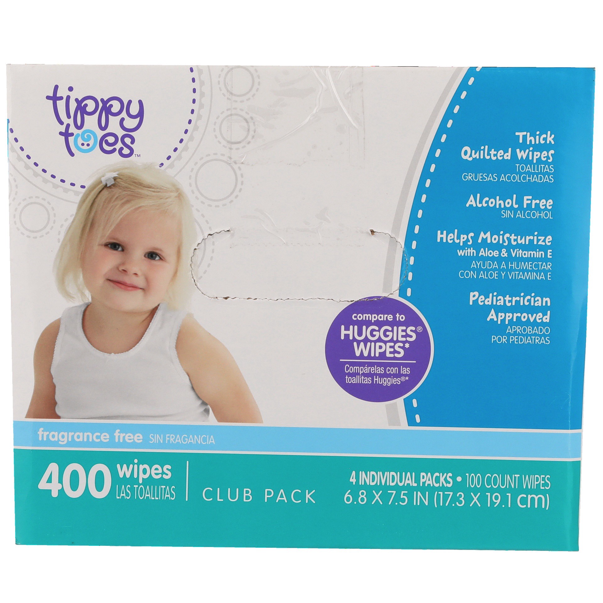 slide 6 of 6, Tippy Toes Baby Wipes Unscented Club Pack, 400 ct