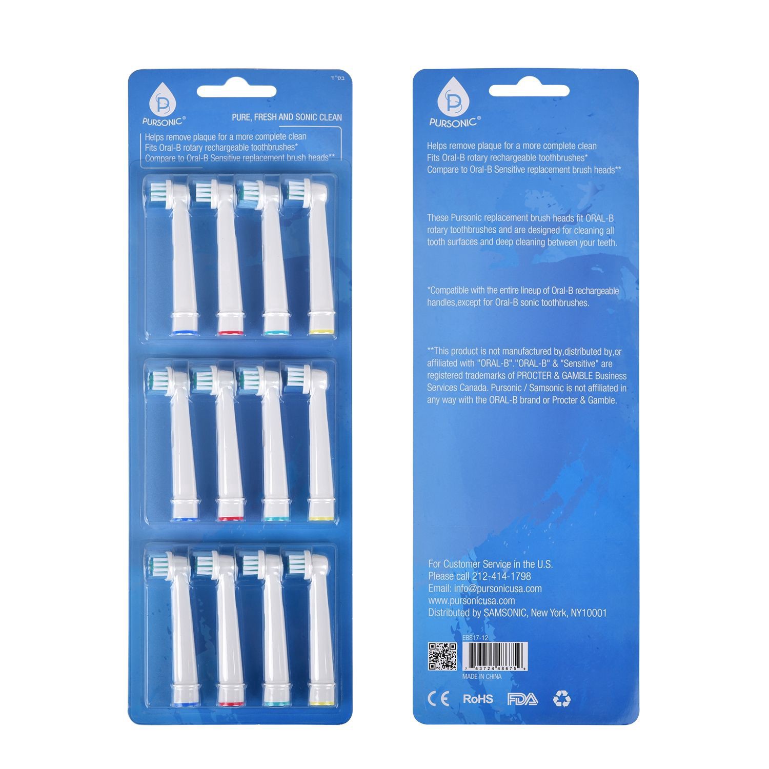 slide 1 of 1, Pursonic Sensitive Toothbrush Replacement Heads Fits Oral B, 12 Ct, 12 ct