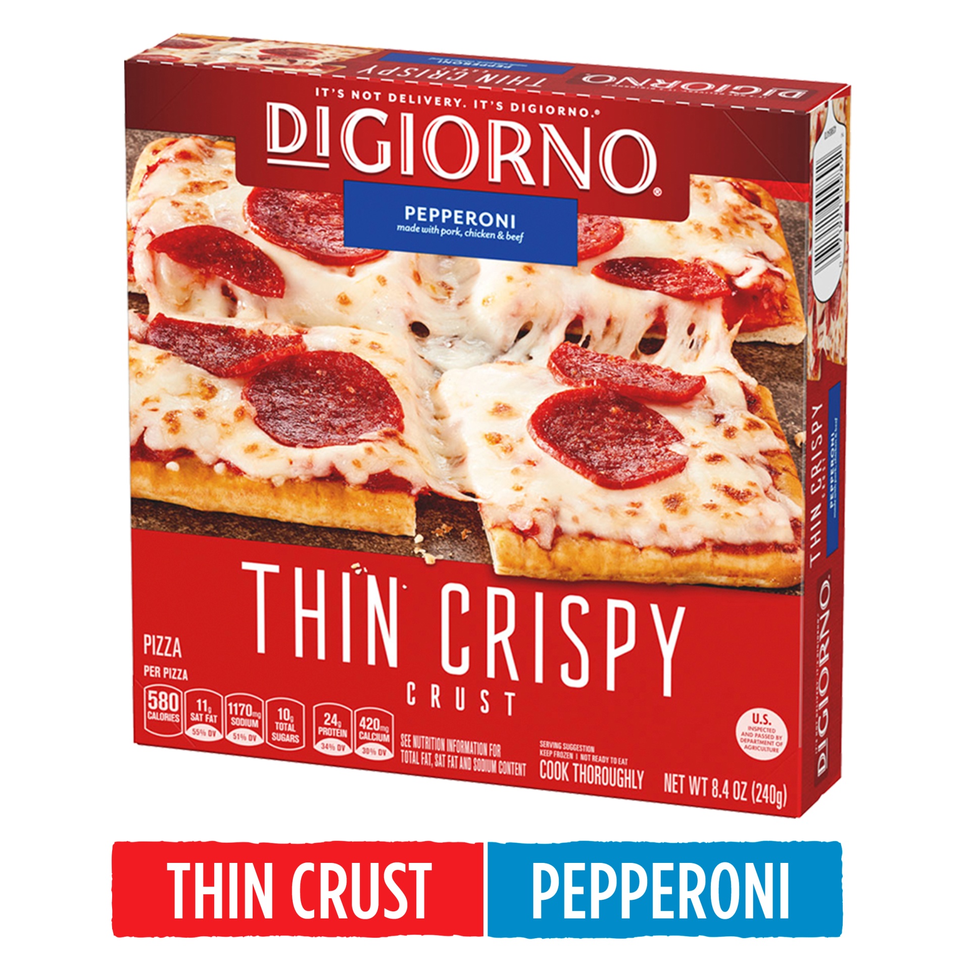 slide 1 of 6, DIGIORNO Frozen Pepperoni Personal Pizza on a Thin Crispy Crust, 14 oz