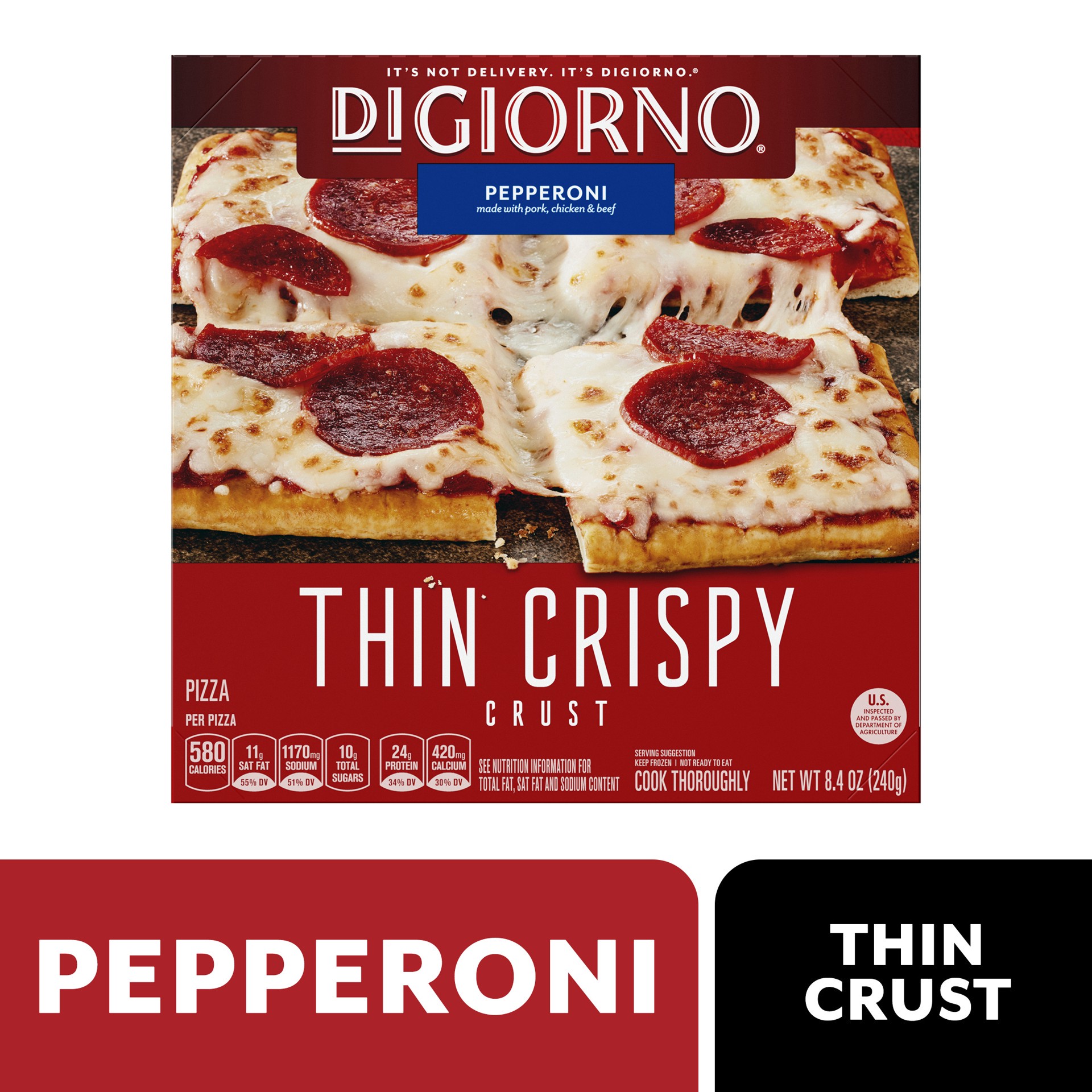 slide 1 of 7, Digiorno Pepperoni Thin Crust Pizza, 14 oz
