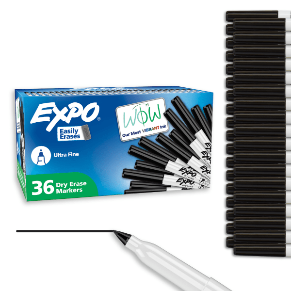 slide 1 of 7, EXPO Dry Erase Markers, Low Odor Ink, Black, Ultra Fine Tip, 36 Count, 36 ct