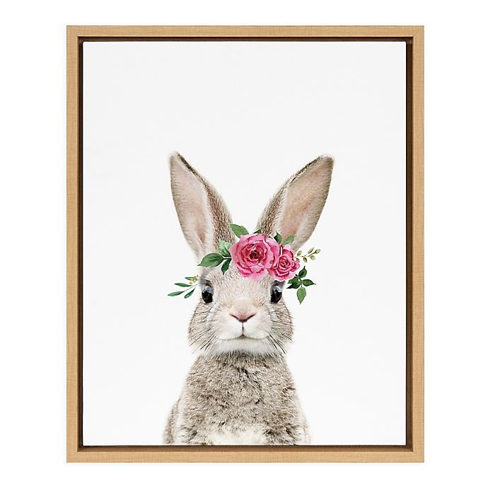 slide 1 of 5, Marmalade Flower Crown Bunny Framed Canvas Wall Art, 16 in x 20 in