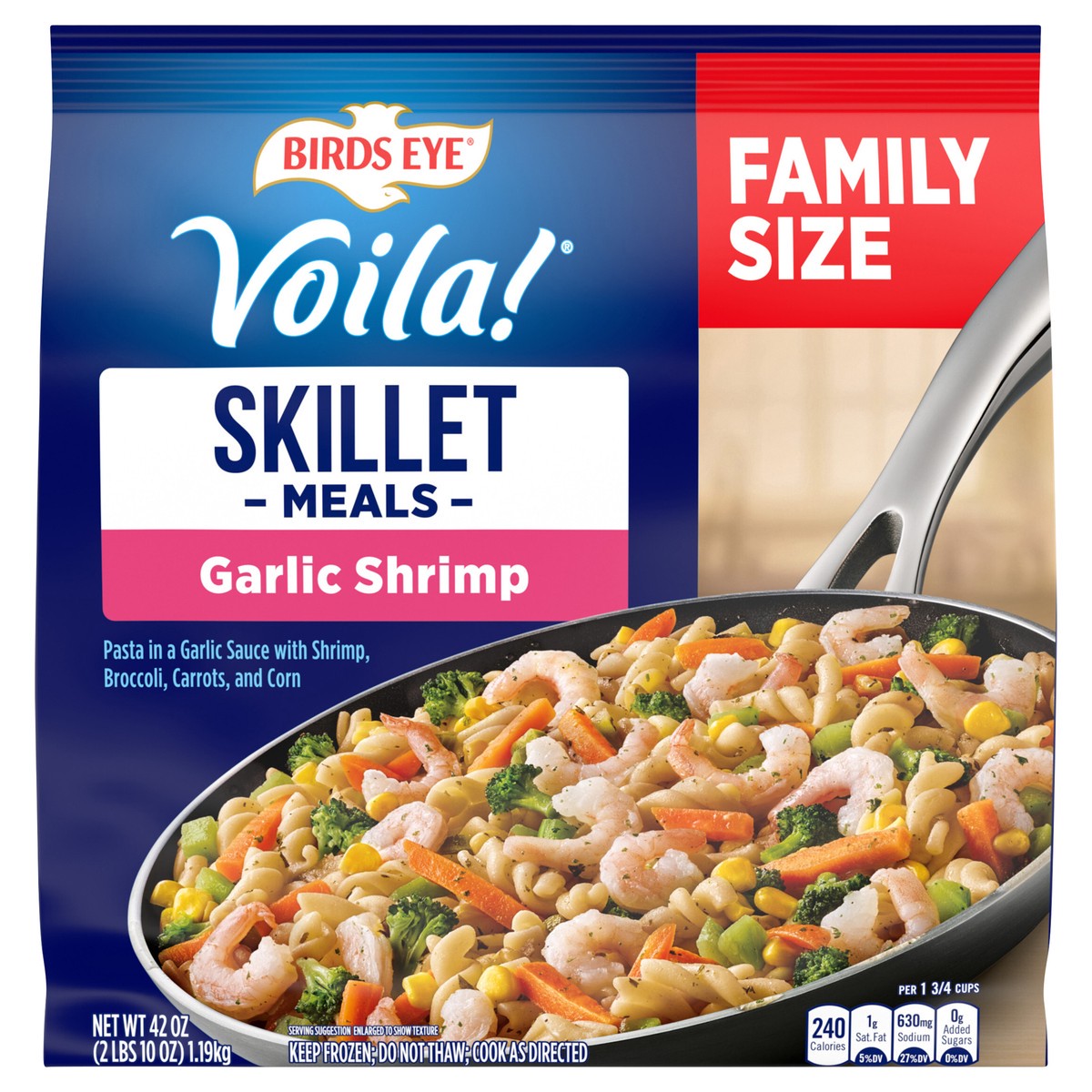 slide 1 of 8, Birds Eye Voila! Garlic Shrimp Frozen Meal, 42 oz. Family Size Bag, 42 oz