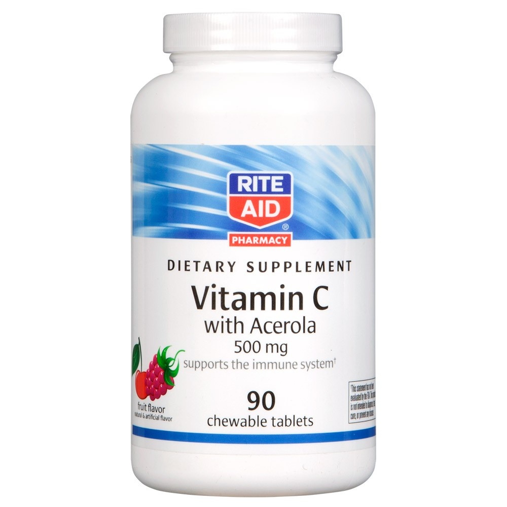 slide 1 of 1, Rite Aid Vitamin C with Acerola Chewable Tablets, 500mg, 90 ct