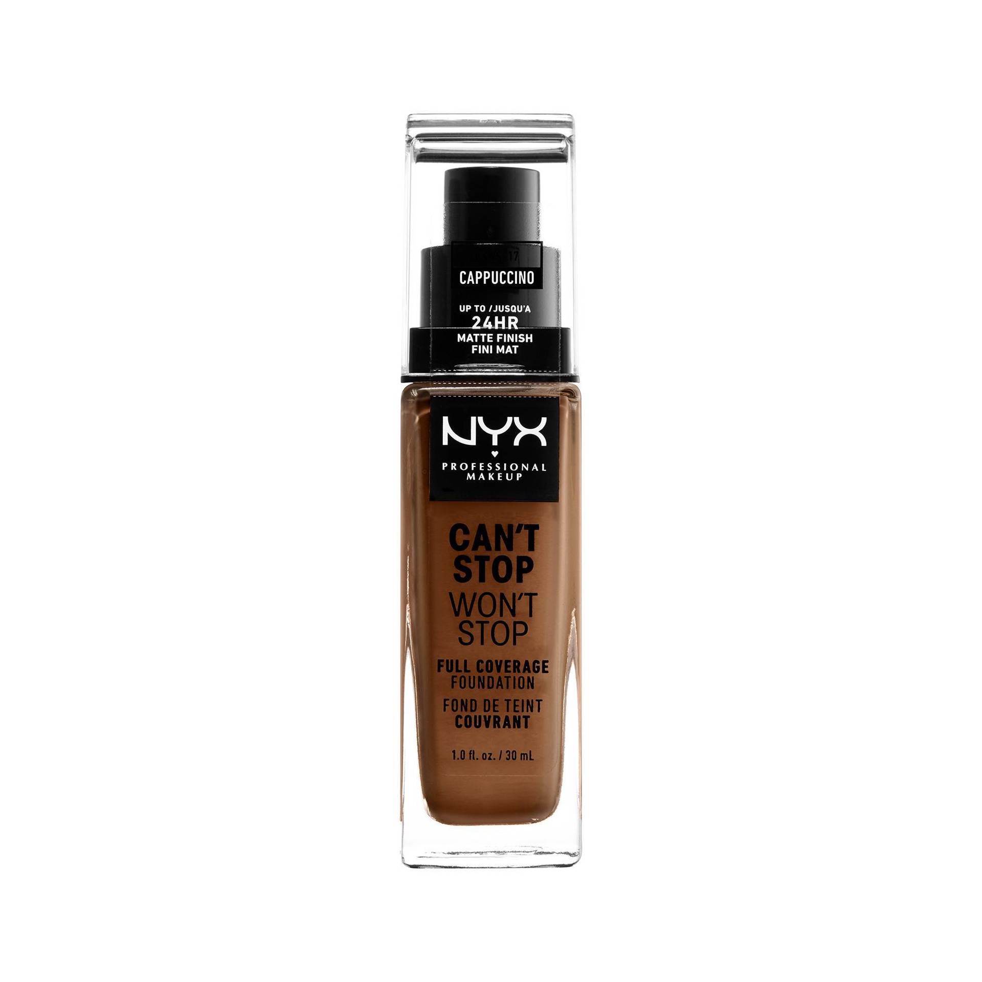 slide 1 of 3, NYX Professional Makeup Can't Stop Won't Stop 24Hr Full Coverage Matte Finish Foundation - 17 Cappuccino - 1 fl oz, 1 fl oz