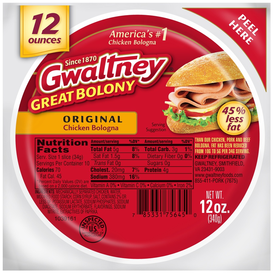 slide 1 of 1, Gwaltney Original Chicken Bologna, 12 oz