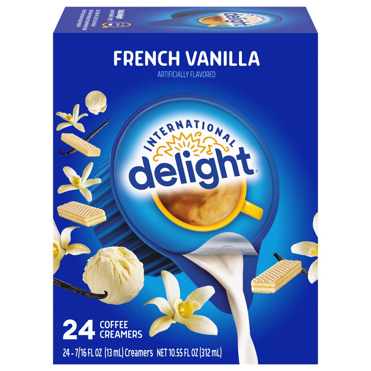 slide 1 of 5, International Delight Coffee Creamer Singles, French Vanilla, Shelf Stable Flavored Creamer, 24 Ct, 0.44 FL OZ, Pre-Portioned Creamers, 0.44 PK