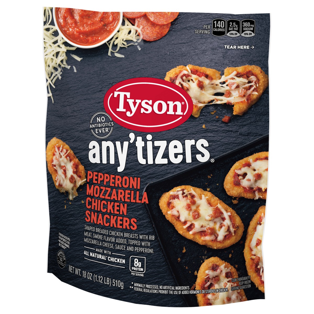 slide 2 of 9, TYSON ANYTIZERS Tyson Any'tizers Pepperoni Mozzarella Chicken Snackers, 18 oz., 510.29 g