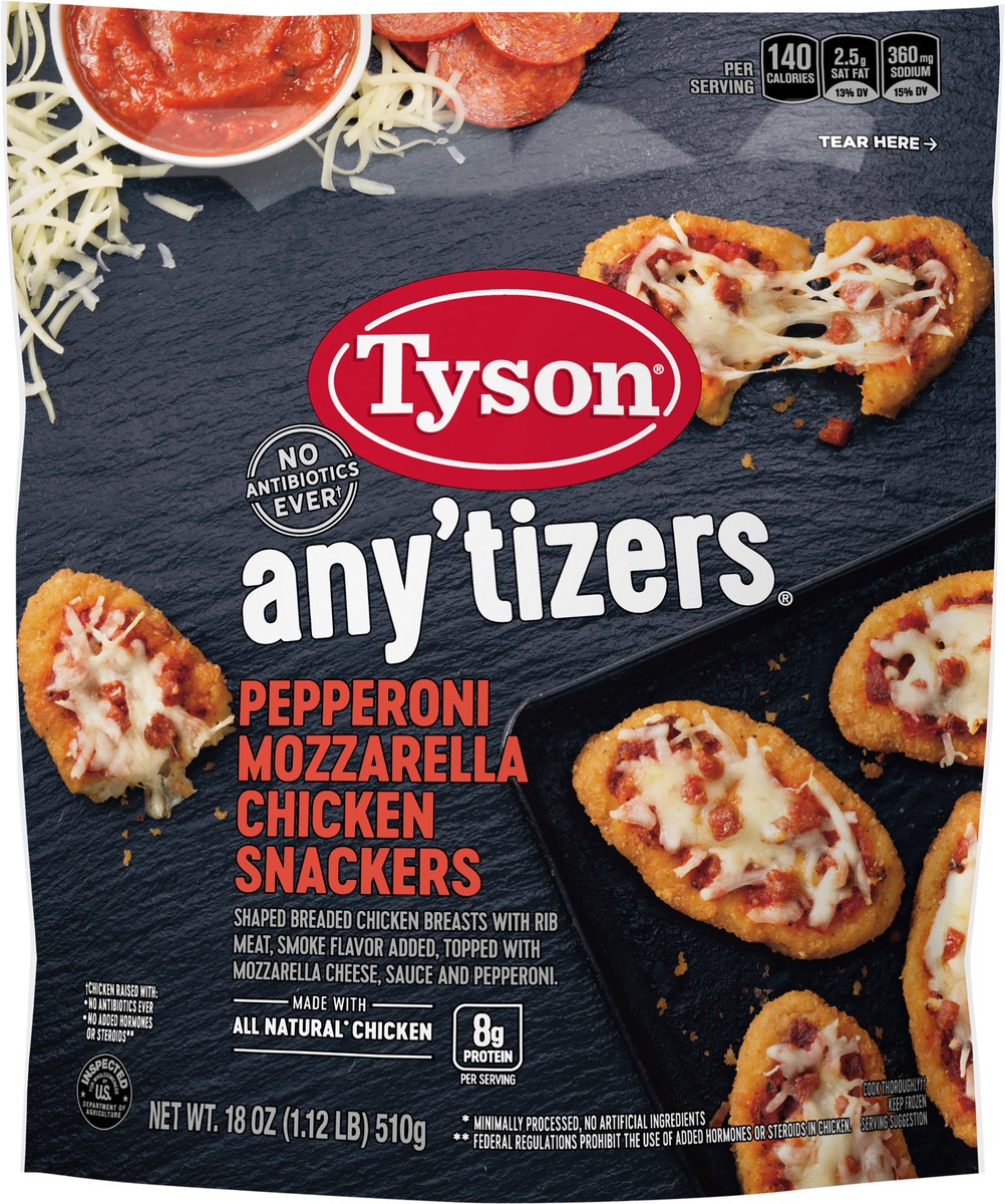 slide 8 of 9, TYSON ANYTIZERS Tyson Any'tizers Pepperoni Mozzarella Chicken Snackers, 18 oz., 510.29 g