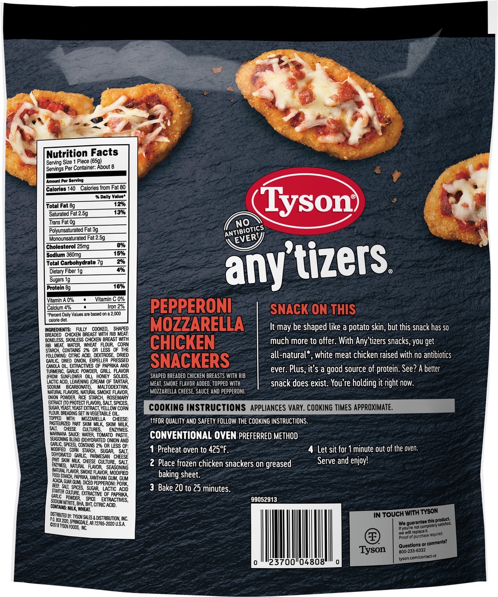 slide 5 of 9, TYSON ANYTIZERS Tyson Any'tizers Pepperoni Mozzarella Chicken Snackers, 18 oz., 510.29 g