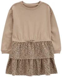Carter's Kid Leopard Ruffle Long-Sleeve Dress Brown 10