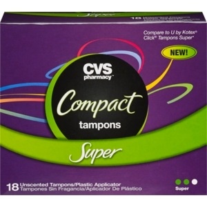 slide 1 of 1, CVS Health Compact Unscented Tampons, Super, 18 ct