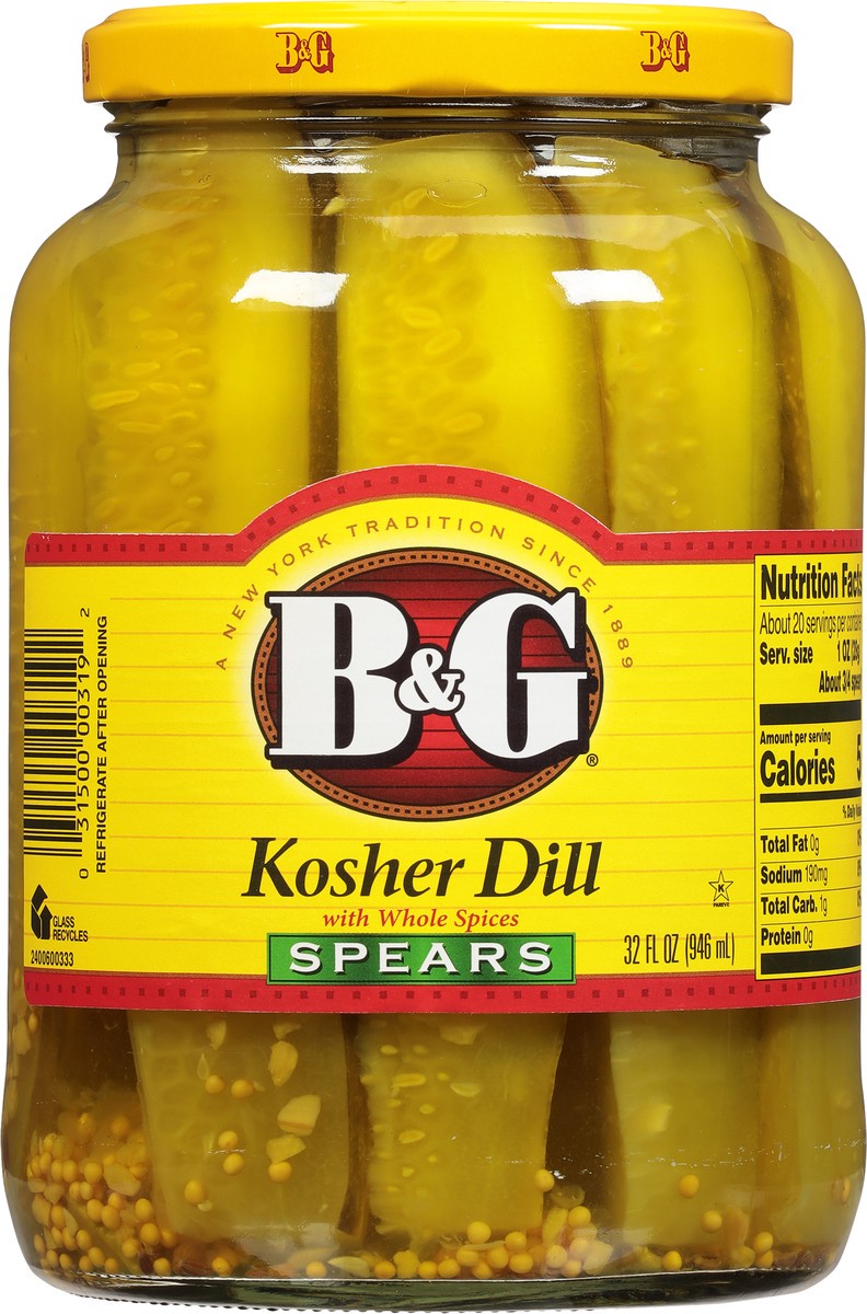 slide 8 of 10, B&G Spears Kosher Dill Pickles with Whole Spices 32 fl oz, 32 fl oz