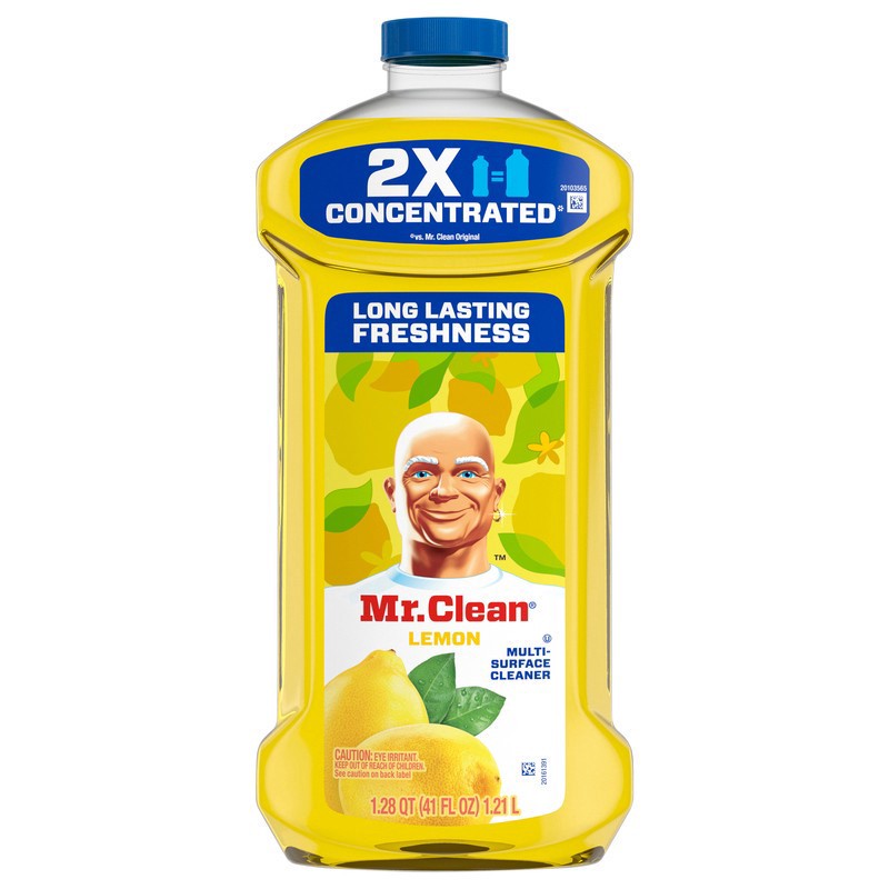 slide 1 of 1, Mr. Clean 2X Concentrated Multi Surface Cleaner with Lemon Scent, All Purpose Cleaner, 41 fl oz, 1.28 qt