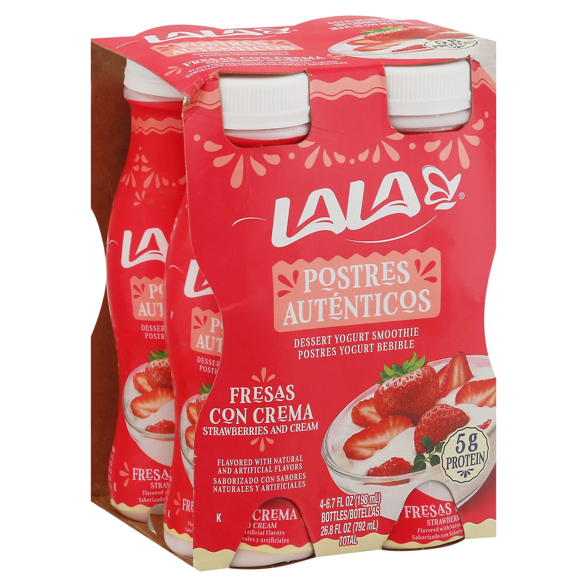 slide 2 of 9, LALA Strawberries and Cream Dessert Yogurt Smoothie 4 - 6.7 fl oz Bottles, 4 ct