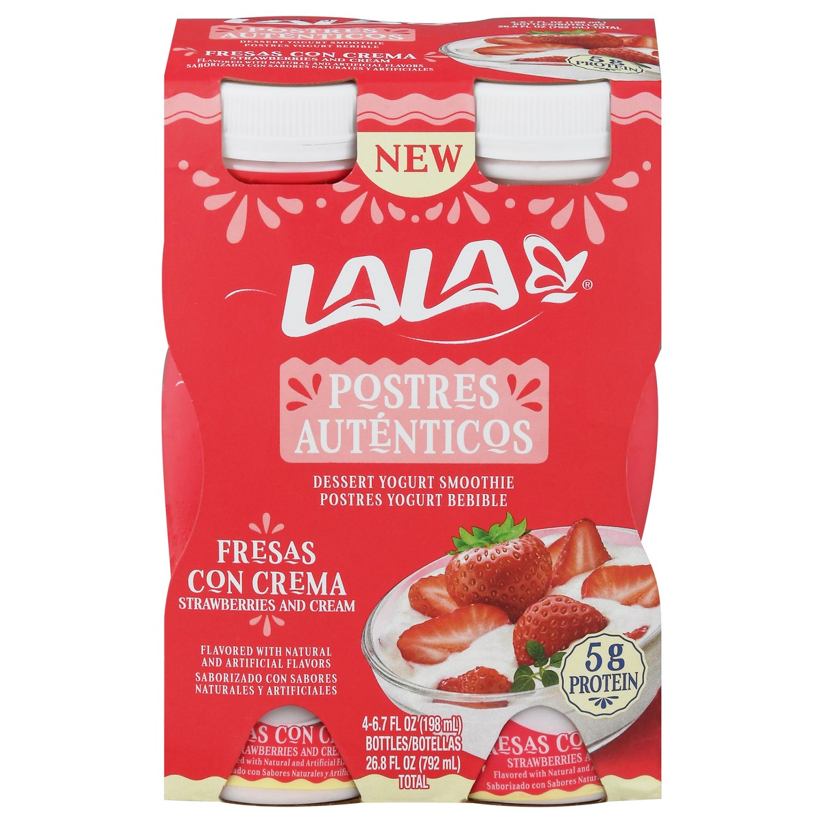 slide 1 of 1, LALA Strawberries & Cream Yogurt Smoothie 6.7 oz Bottles, 4 ct