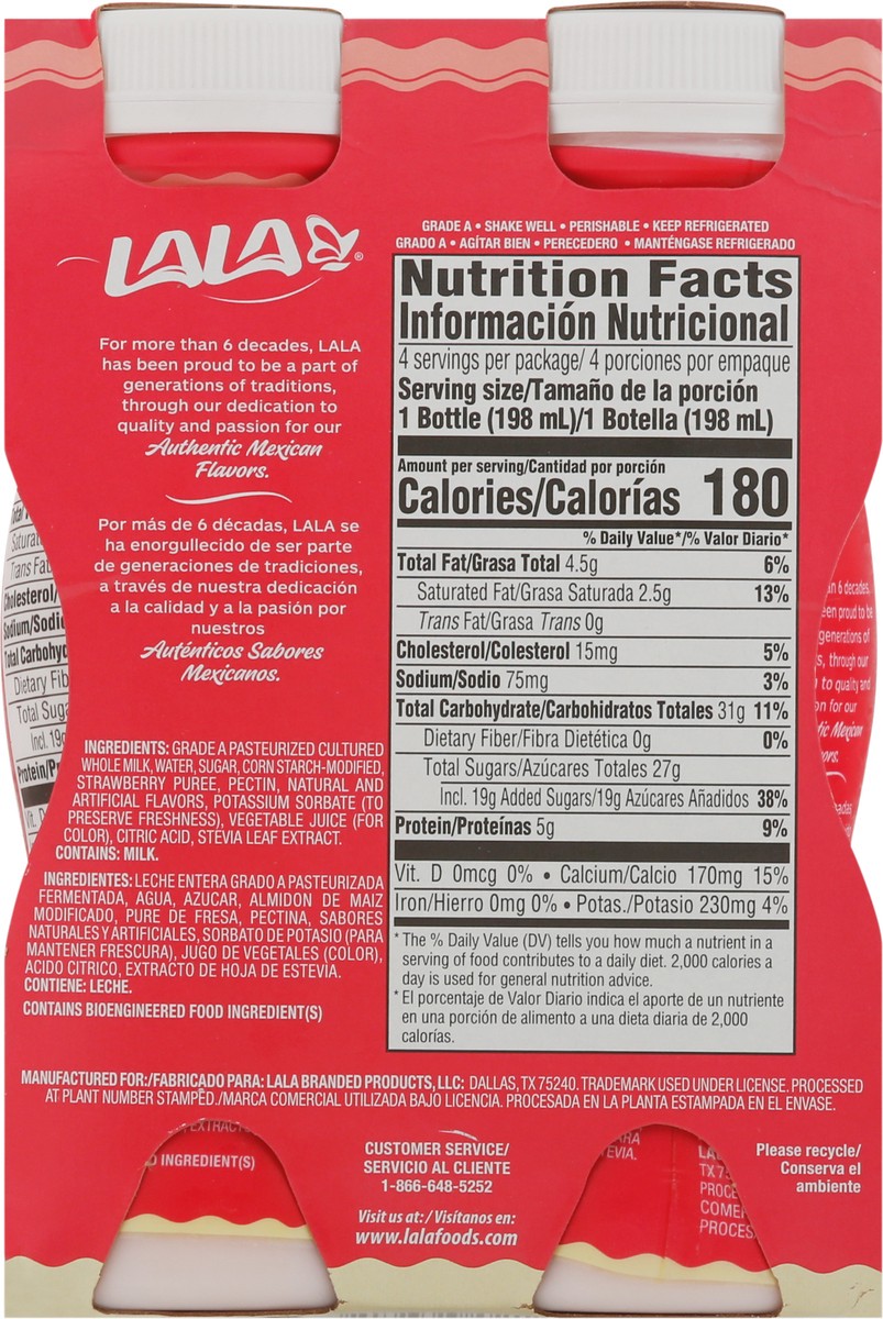 slide 5 of 9, LALA Strawberries and Cream Dessert Yogurt Smoothie 4 - 6.7 fl oz Bottles, 4 ct