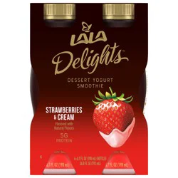 LALA Delights Strawberries & Cream Dessert Yogurt Smoothie - 4 x 6.7 fl oz Bottles