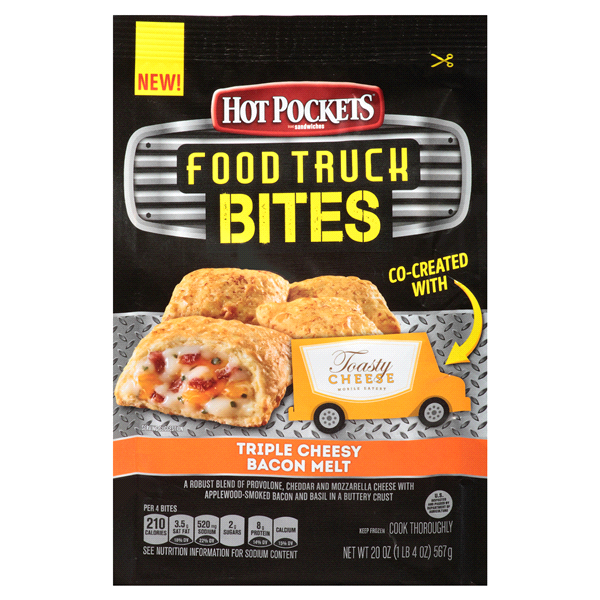 slide 1 of 5, Hot Pockets Food Truck Bites Triple Cheesy Bacon Melt, 20 oz