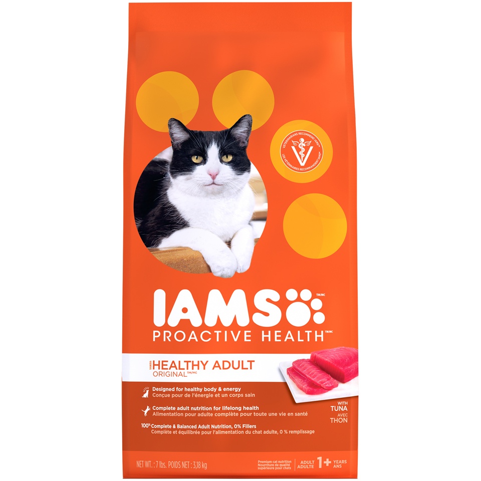 slide 1 of 4, IAMS Proactive Health Healthy Adult Original with Tuna Dry Cat Food, 7 lb