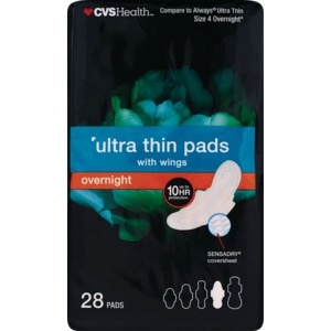slide 1 of 1, CVS Health Ultra Thin Pads Overnight With Wings, 28 ct