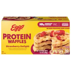 Eggo Protein Frozen Waffles, Frozen Breakfast, Protein Snacks, Strawberry Delight, 12.3oz Box, 10 Waffles