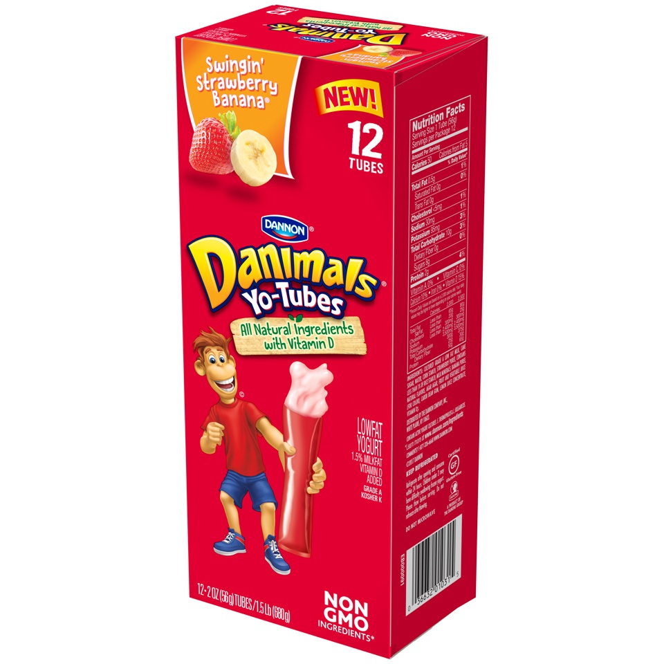 slide 1 of 5, Dannon Danimals Yo-Tubes Swingin' Strawberry Banana, 12 ct; 2 oz