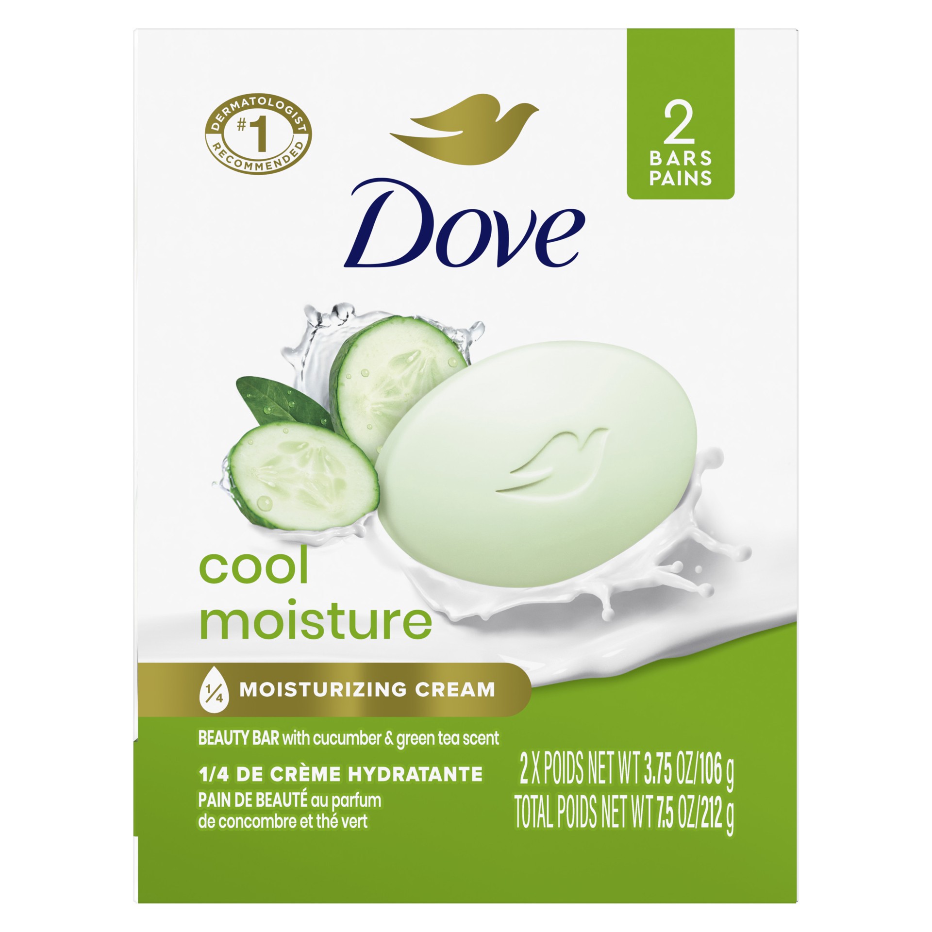 slide 1 of 4, Dove Skin Care Beauty Bar Cucumber and Green Tea, 3.75 oz, 2 Bars, 3.75 oz