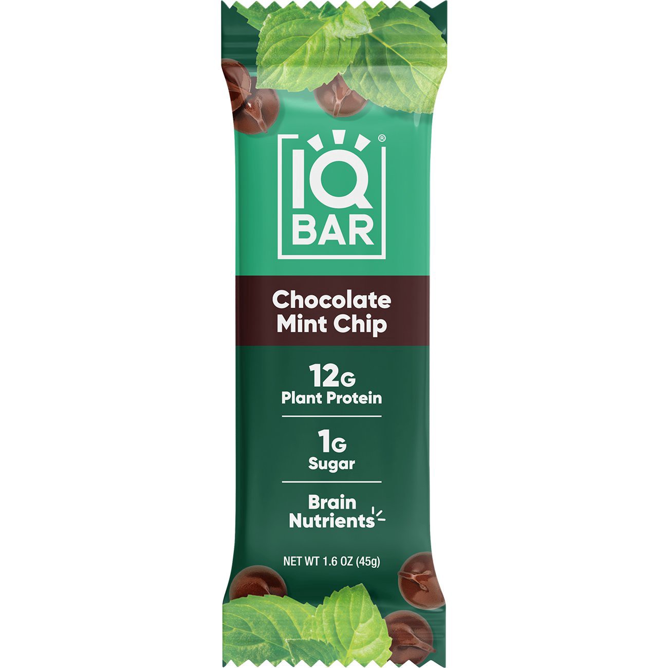 slide 1 of 1, Iq Bar Mint Chip Chocolate Bar, 1.6 oz