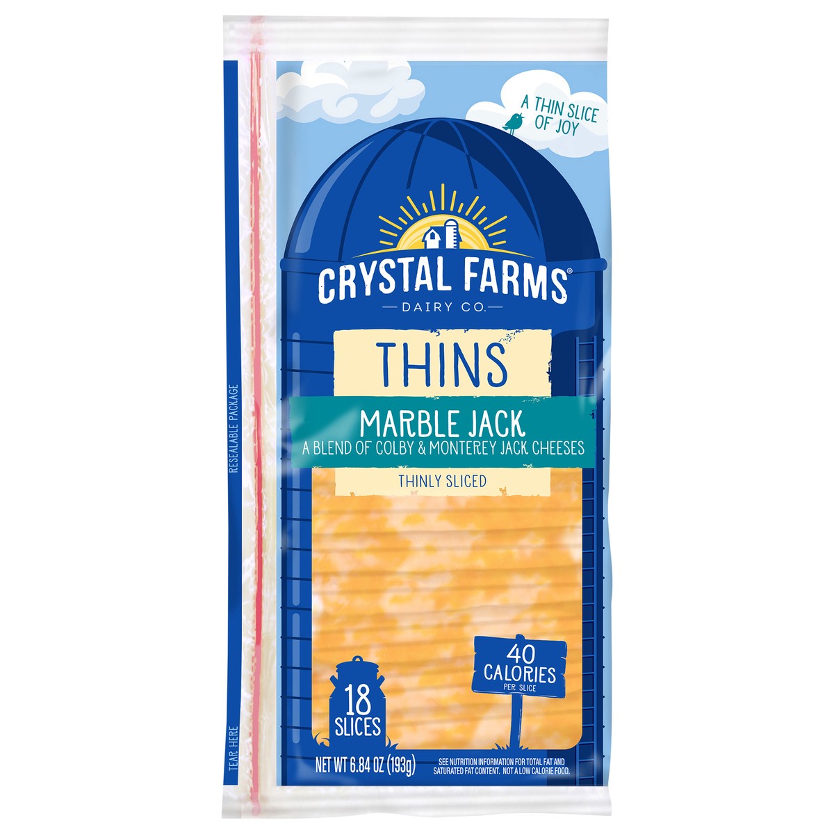 slide 1 of 6, Crystal Farms Thins Marble Jack Sliced Cheese, 6.84 oz, 18 count, 6.84 oz