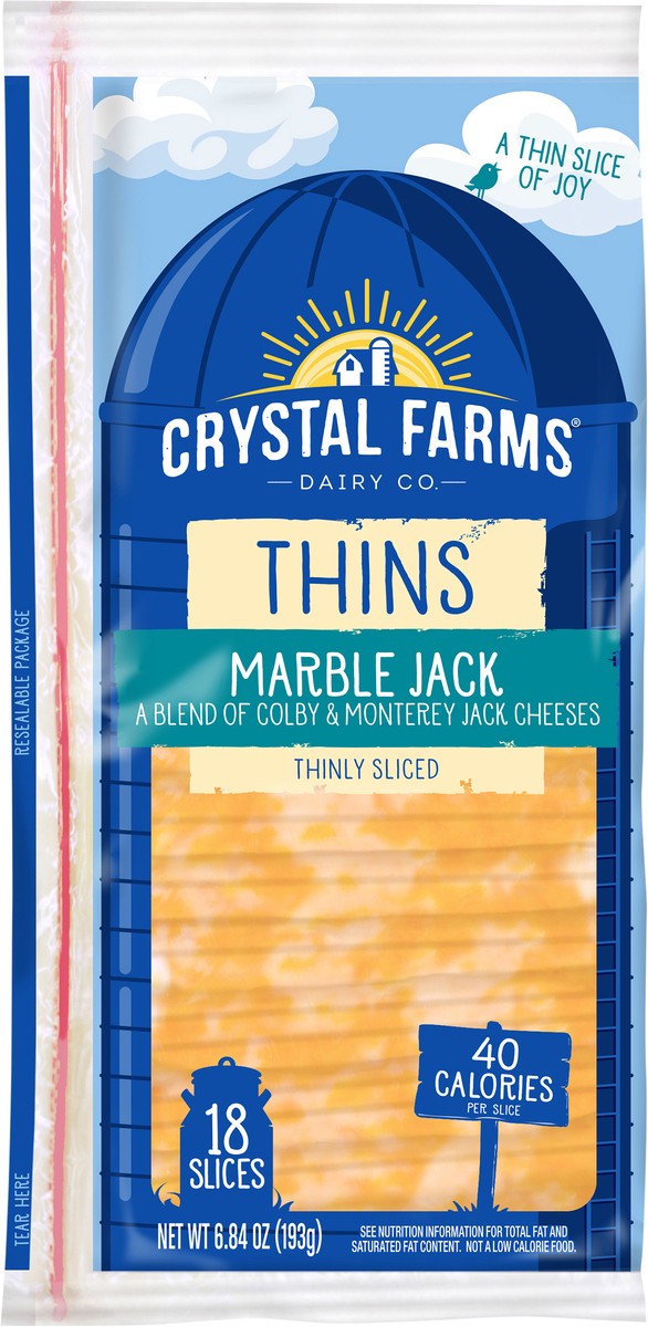 slide 4 of 6, Crystal Farms Thins Marble Jack Sliced Cheese, 6.84 oz, 18 count, 6.84 oz
