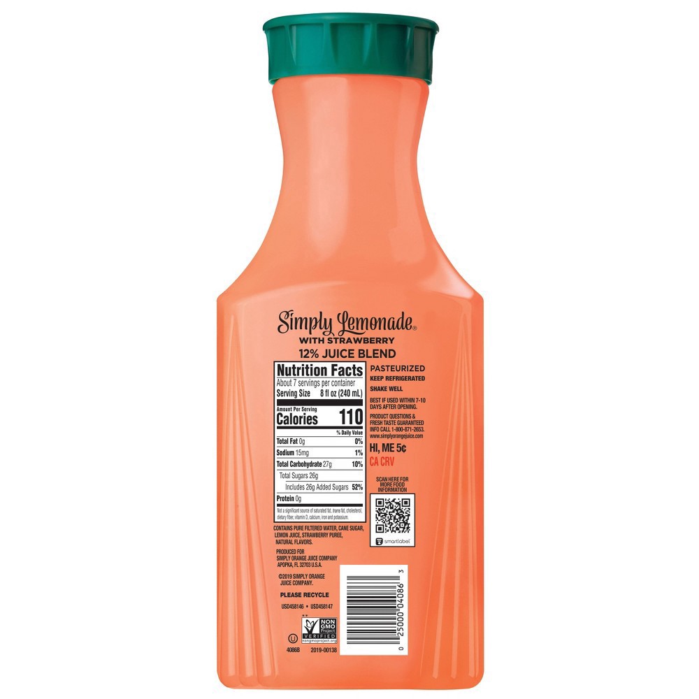 slide 6 of 10, Simply Lemonade w/ Strawberry Bottle, 52 fl oz, 1 ct