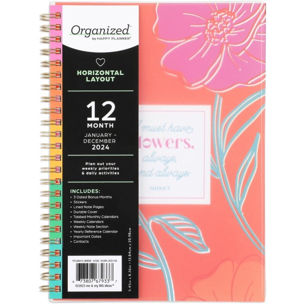slide 6 of 7, 2024 Organized By Happy Planner Monthly/Weekly Small Happy Planner, 5-1/2"" X 8-5/16"", Bright Blooms, January To December, Ptla5D12-071Sb, 1 ct
