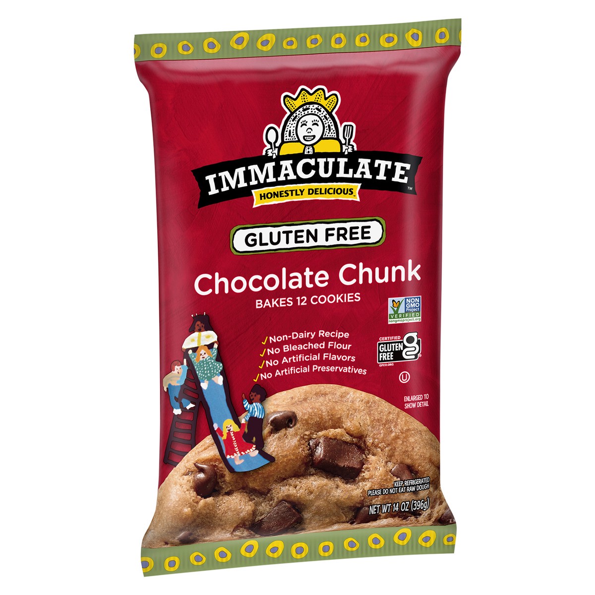 slide 2 of 9, Immaculate Baking Chocolate Chunk Cookie Dough, Gluten-Free, 12 Cookies, 14 oz