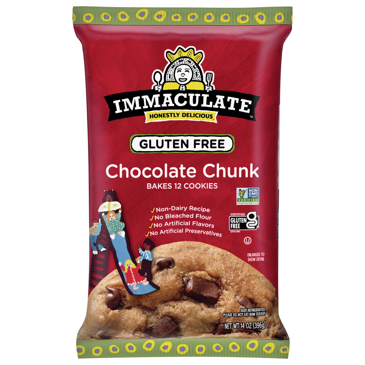 slide 1 of 9, Immaculate Baking Chocolate Chunk Cookie Dough, Gluten-Free, 12 Cookies, 14 oz