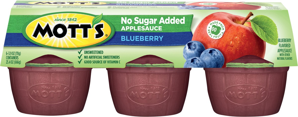 slide 4 of 7, Mott's No Sugar Added Blueberry Applesauce, 3.9 oz cups, 6 count, 6 ct
