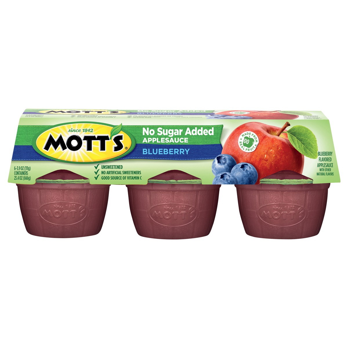 slide 1 of 7, Mott's No Sugar Added Blueberry Applesauce, 3.9 oz cups, 6 count, 6 ct