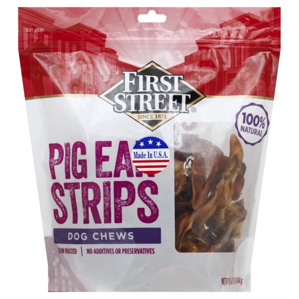 slide 1 of 1, First Street Pig Ear Strips Dog Snacks, 16 oz