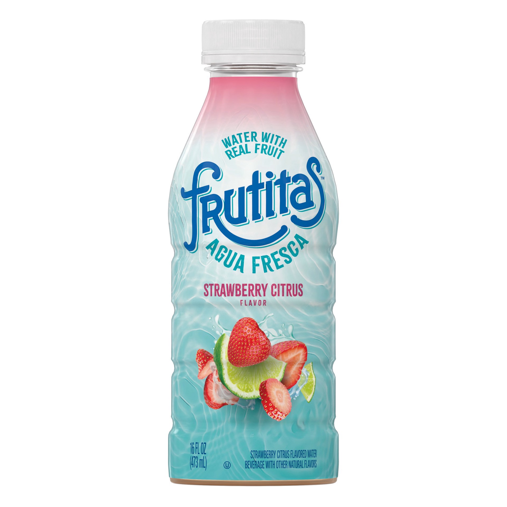 slide 1 of 1, Frutitas, Agua Fresca, Strawberry Citrus flavored water, 16 ounce plastic bottle, 16 oz