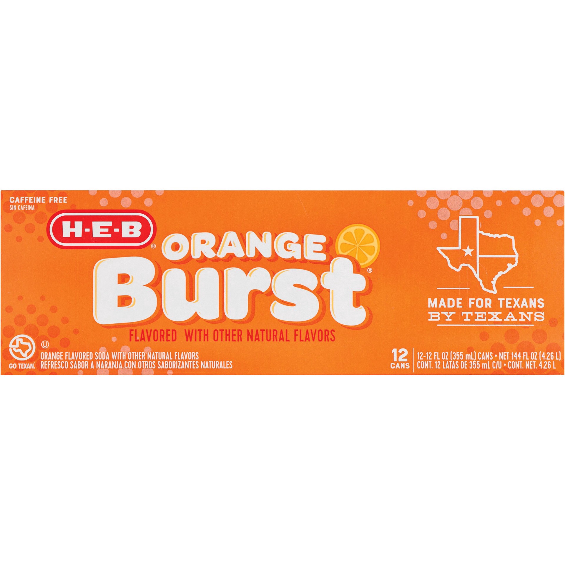 slide 1 of 1, H-E-B Orange Burst Soda - 12 ct; 12 fl oz, 12 ct; 12 fl oz