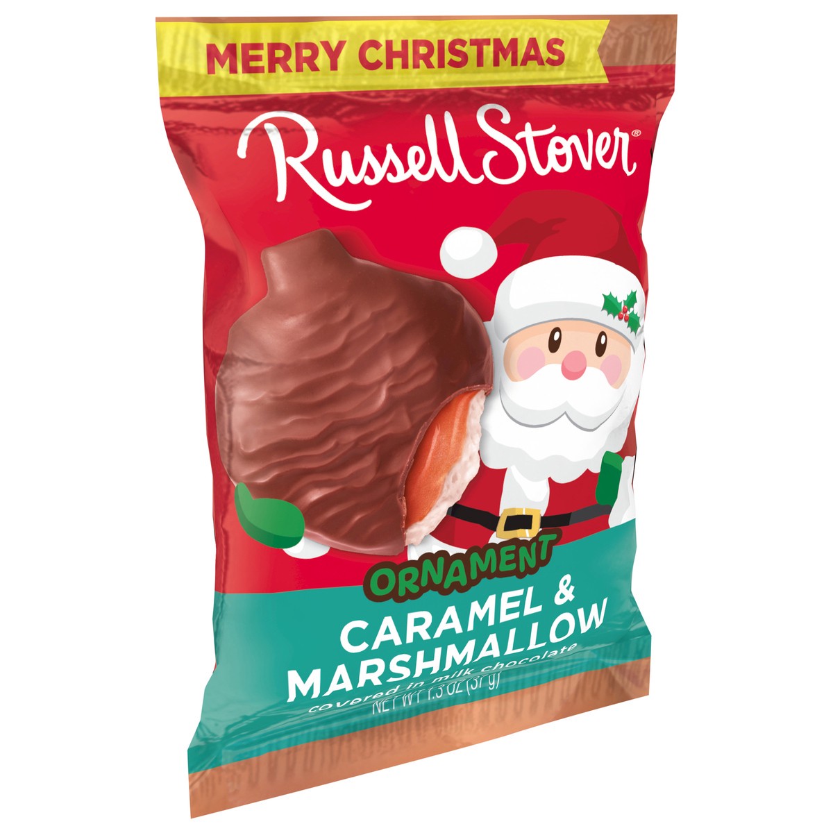 slide 3 of 3, RUSSELL STOVER Christmas Milk Chocolate Caramel and Marshmallow Candy Ornament, 1.3 oz., 1.3 oz